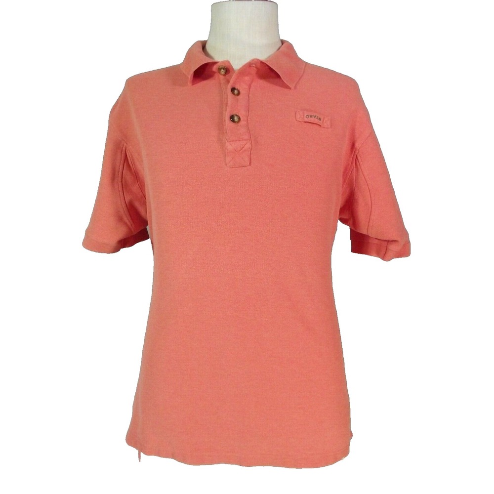 Orvis Polo shirt men's large orange cotton short sleeve preppy